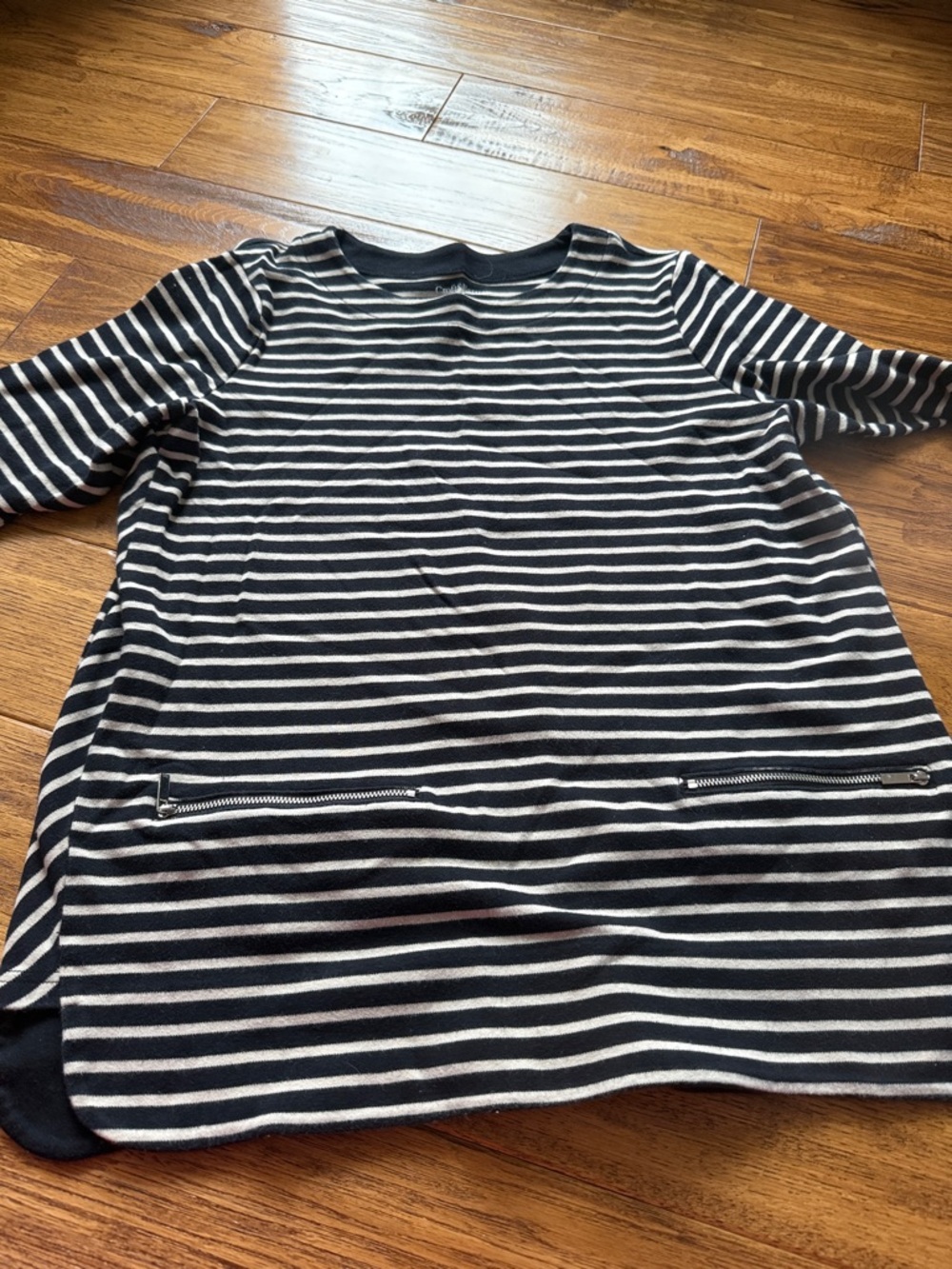 croft & barrow Black and White Striped Top with Zip Detail